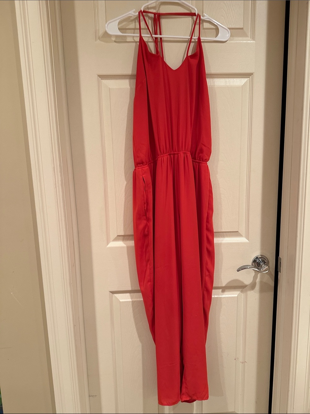 Express Bright Red Sleeveless Jumpsuit